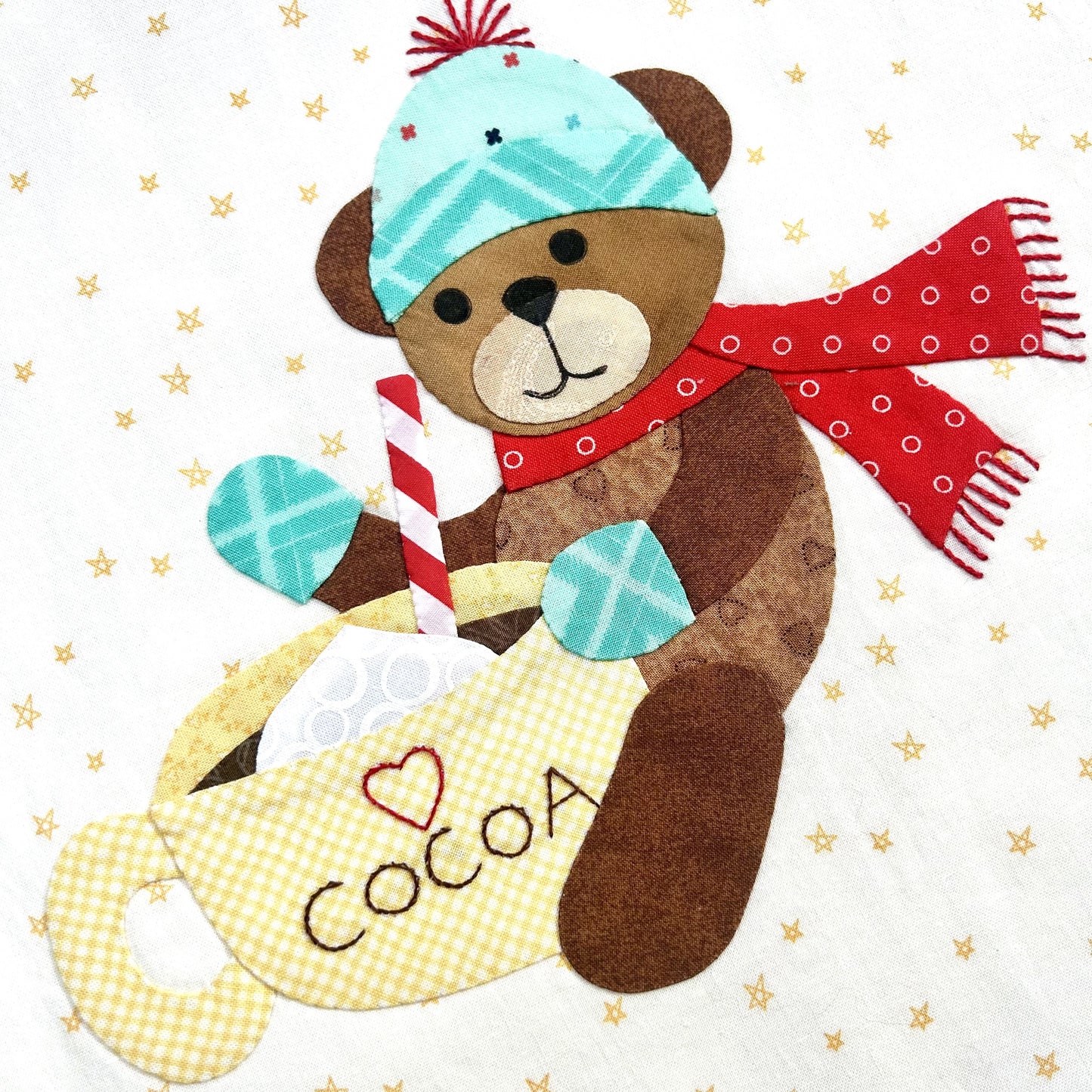 Year of Bears - Bear Loves Cocoa Appliqué Pattern PDF Download