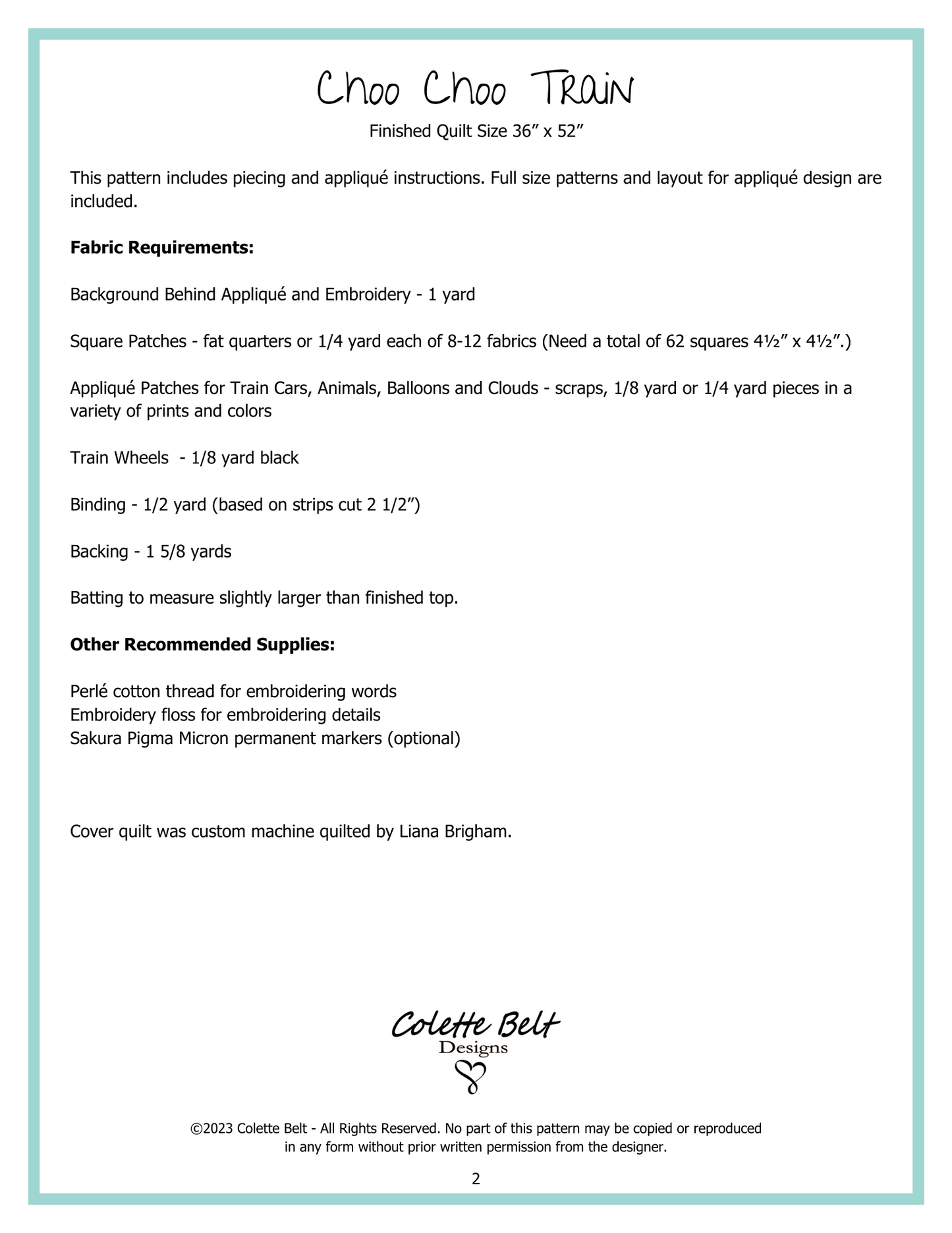Choo Choo Train Quilt Pattern PDF Download