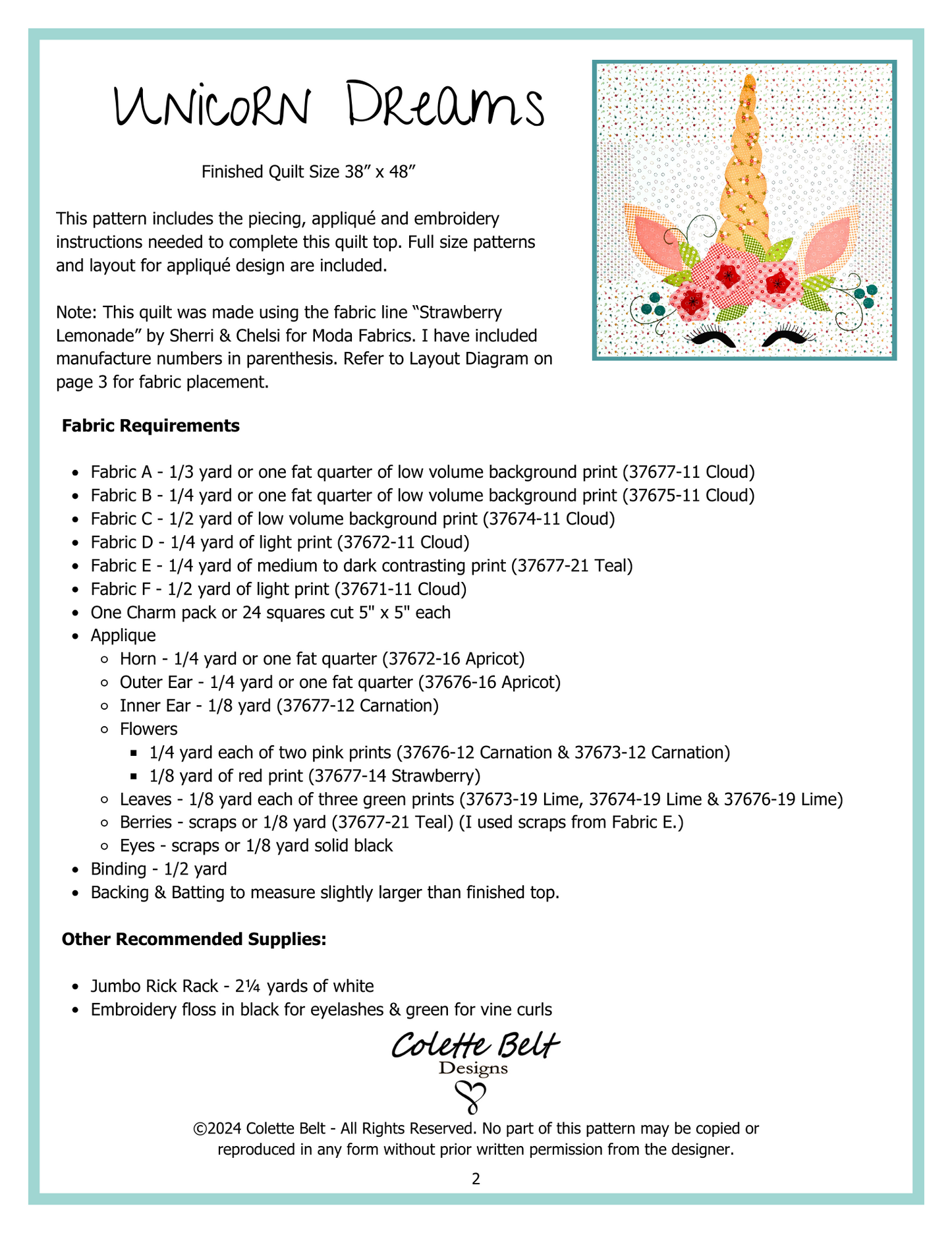 Unicorn Dreams Pattern PDF Download