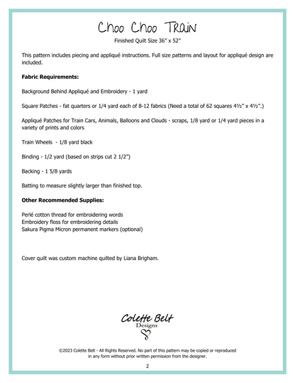 Choo Choo Train Quilt Pattern PDF Download