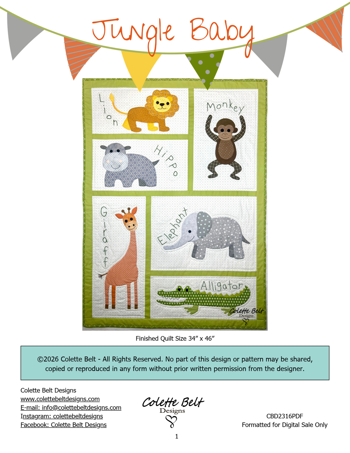 Jungle Baby Quilt Pattern PDF Download
