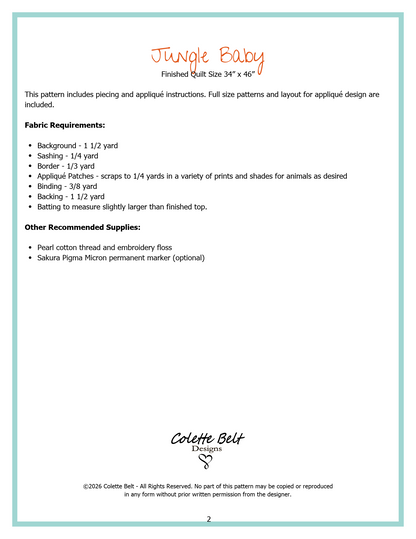 Jungle Baby Quilt Pattern PDF Download