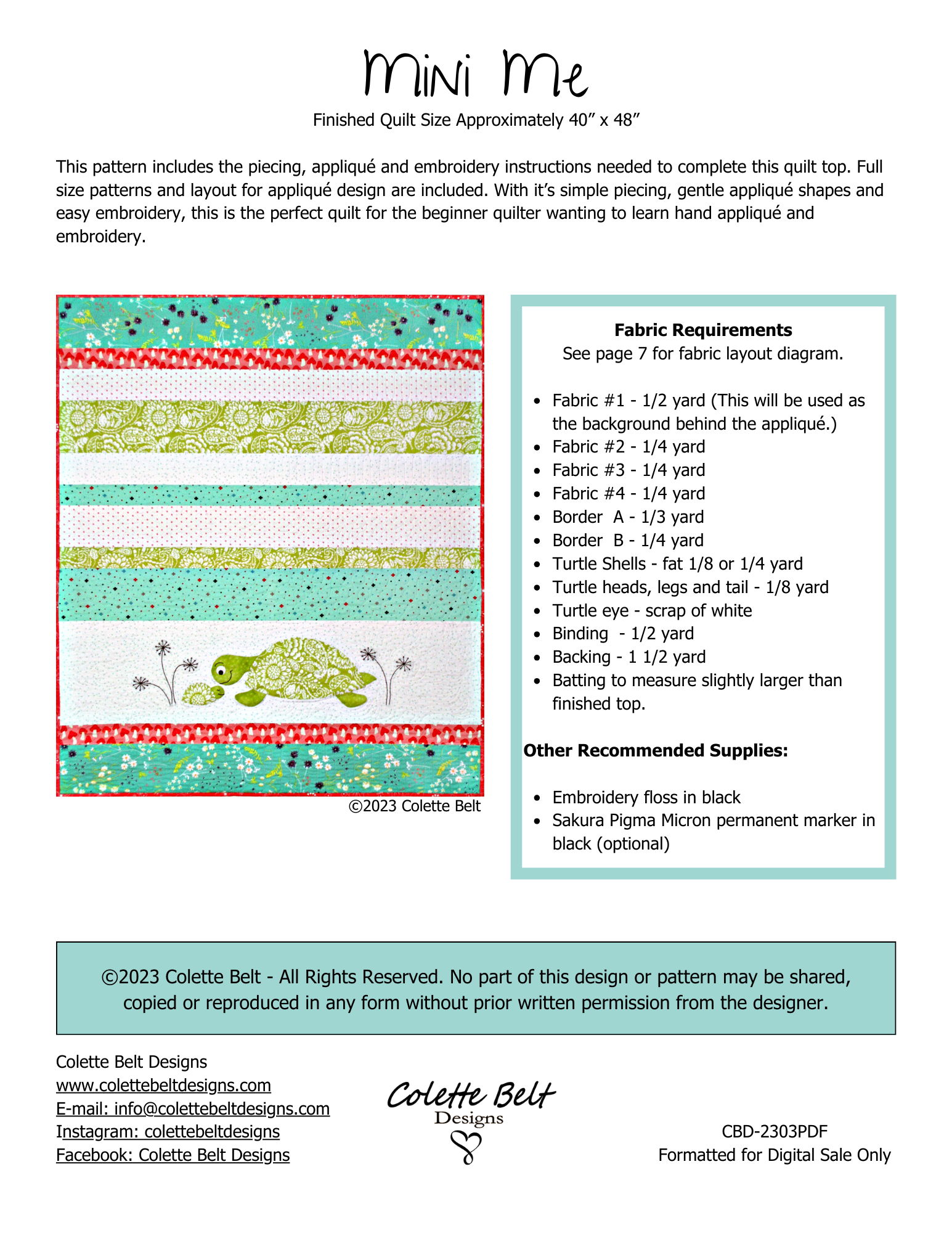 Click Me Pattern Mini Me Quilt Pattern PDF Download – Colette Belt Designs